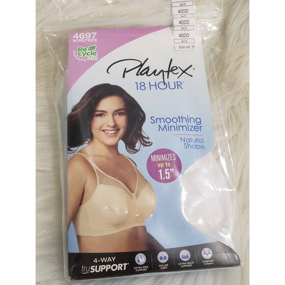 NEW PLAYTEX 18 HOUR SMOOTHING MINIMIZER BRA WHITE 40DDD STYLE 4697 WIREFREE - Picture 1 of 5